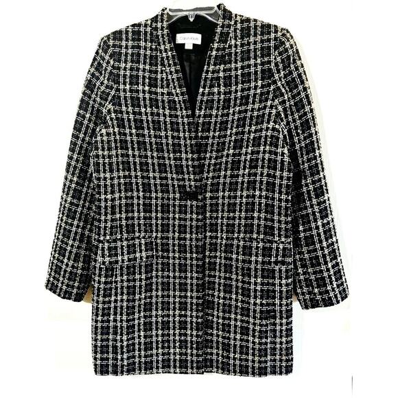 Calvin Klein Women’s Tweed One-button Blazer Jacket Black White Yellow NWOT Sz14 - Picture 1 of 8